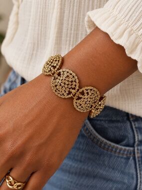 Vintage Gold Disc Medallion Bracelet - Women Jewelry